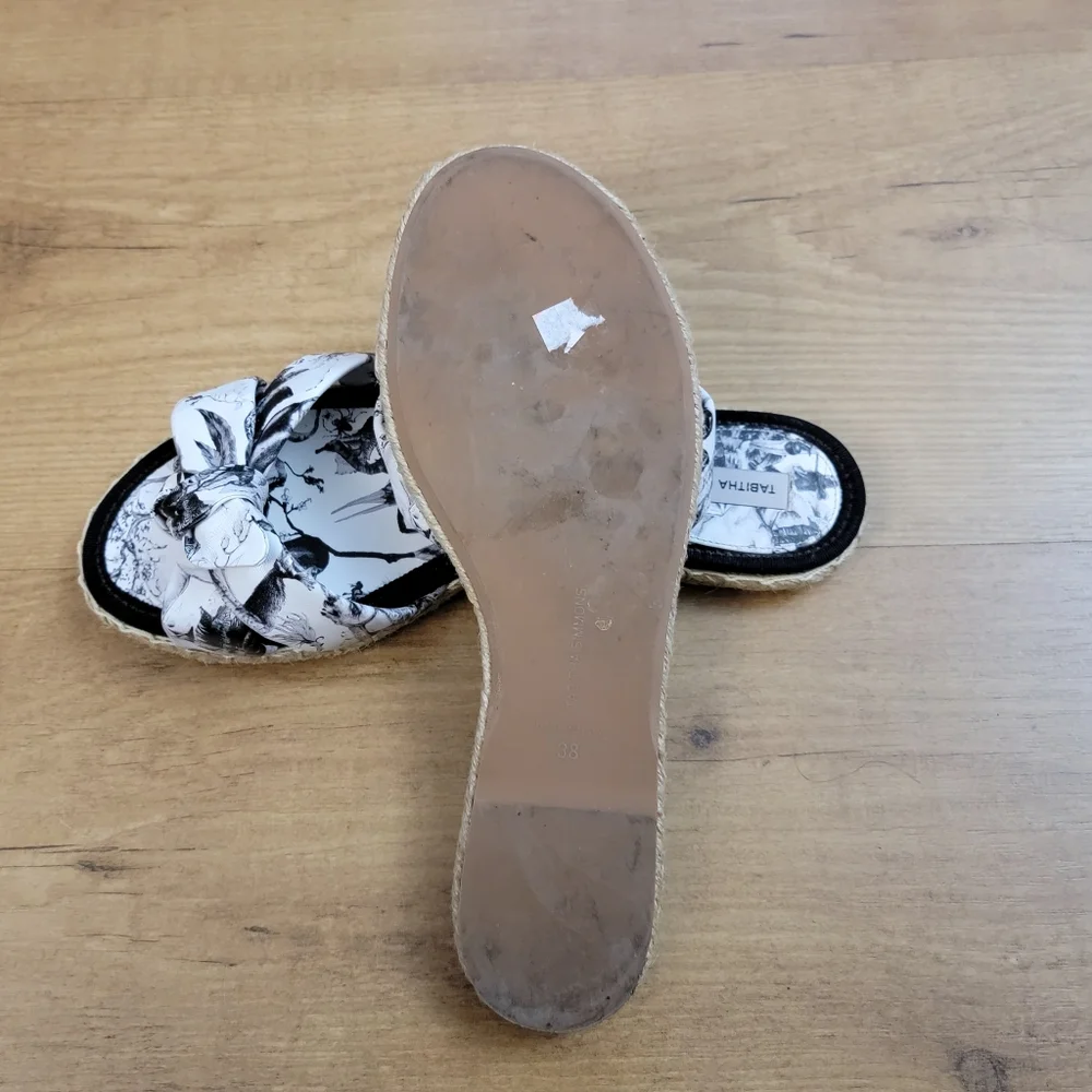 Tabitha Simmons Heli Bow Slide Sandal Fairy Print Black & White - Picture 8 of 8